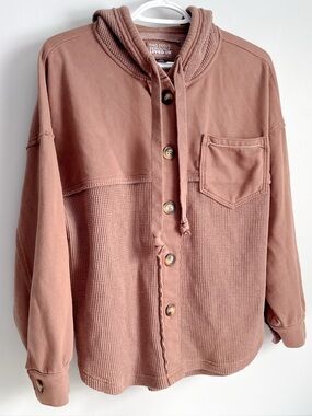 American Eagle Waffleknit oversized XS hoodie / button up casual top - brown